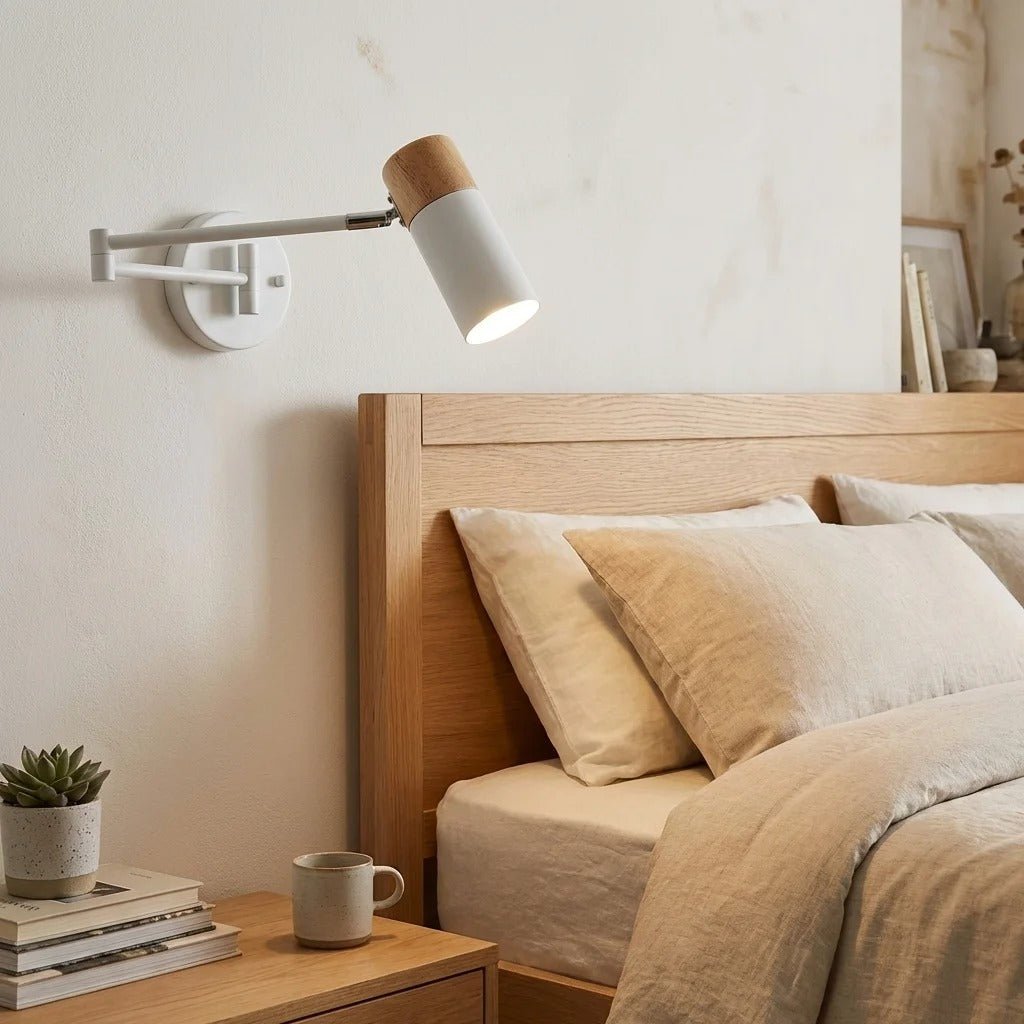 Articulated Wood & Metal Wall Sconce — 360° Swivel Reading Style | Arko™