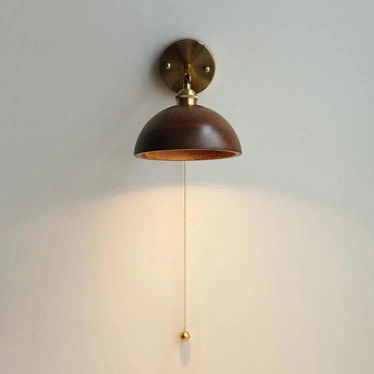 Walnut Wood Cone & Brass Arm Wall Sconce — Edison Vintage Style | CHAPEAU™