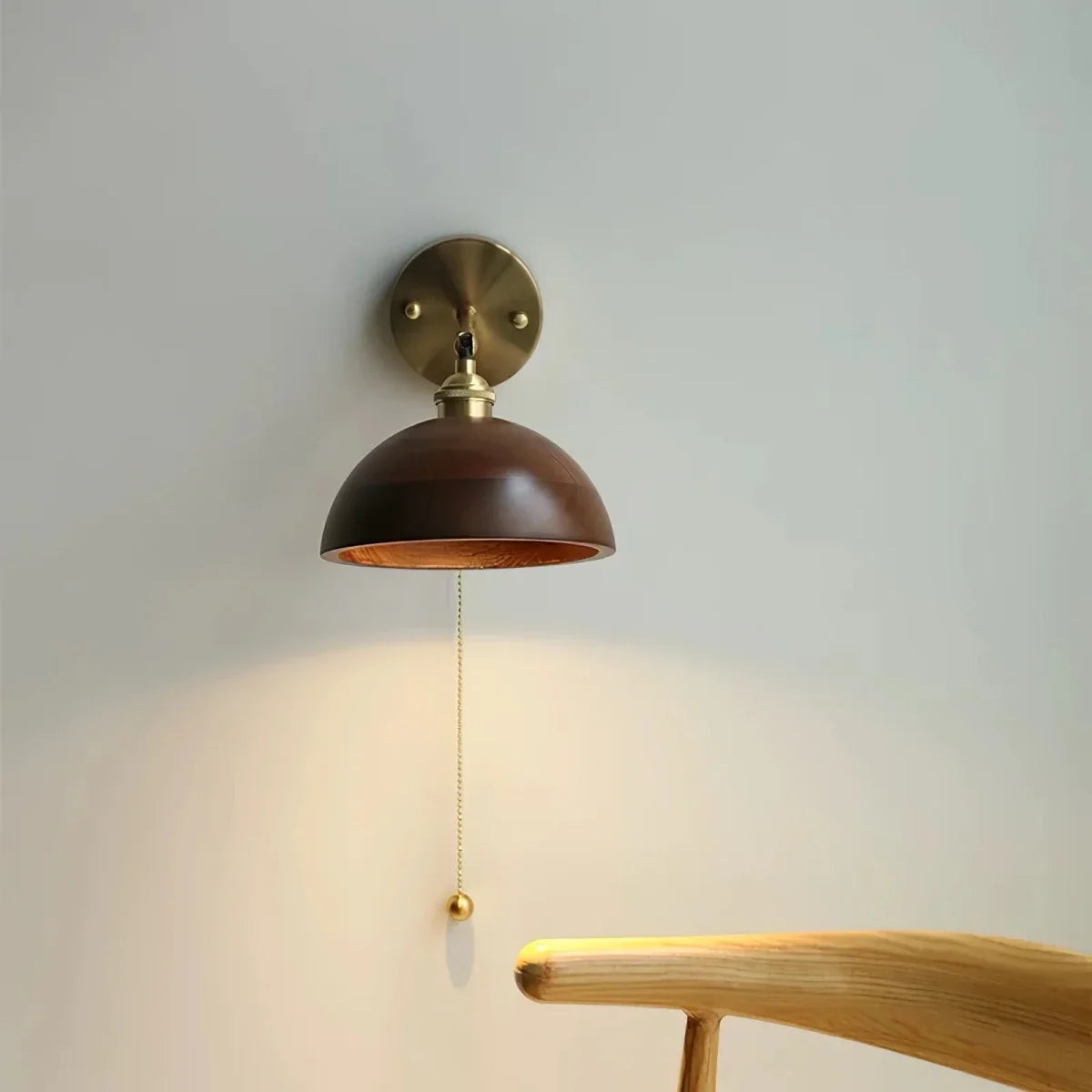 Walnut Wood Cone & Brass Arm Wall Sconce — Edison Vintage Style | CHAPEAU™