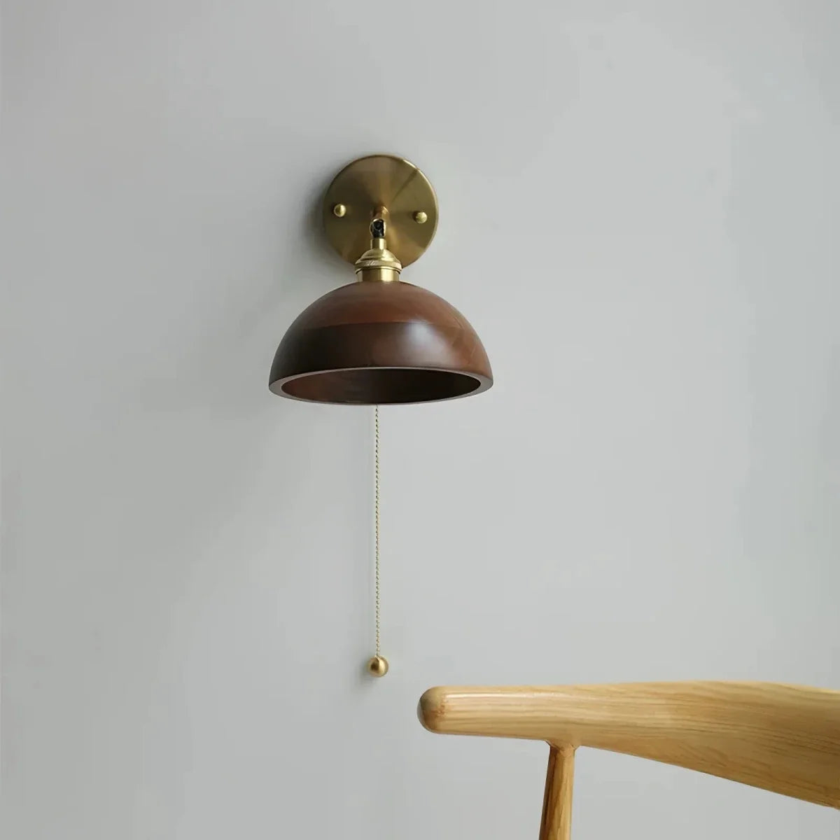 Walnut Wood Cone & Brass Arm Wall Sconce — Edison Vintage Style | CHAPEAU™