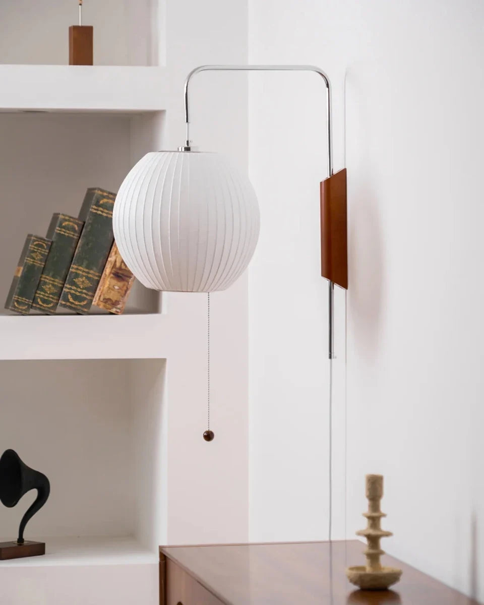 Woven Silk & Wood Arm Wall Sconce — Japandi Style | SOIE™