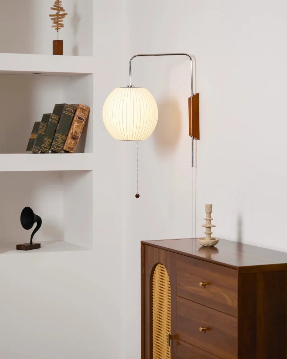 Woven Silk & Wood Arm Wall Sconce — Japandi Style | SOIE™