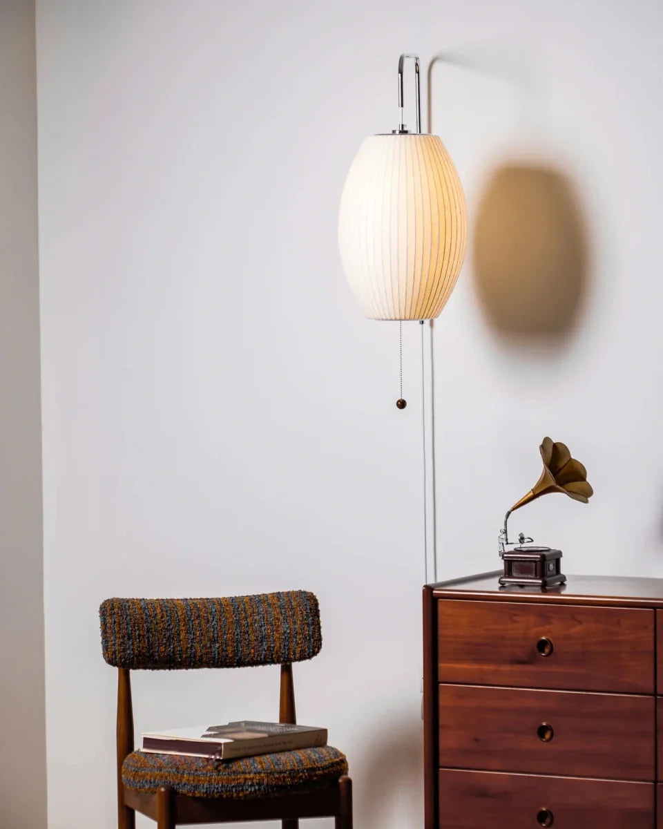 Woven Silk & Wood Arm Wall Sconce — Japandi Style | SOIE™