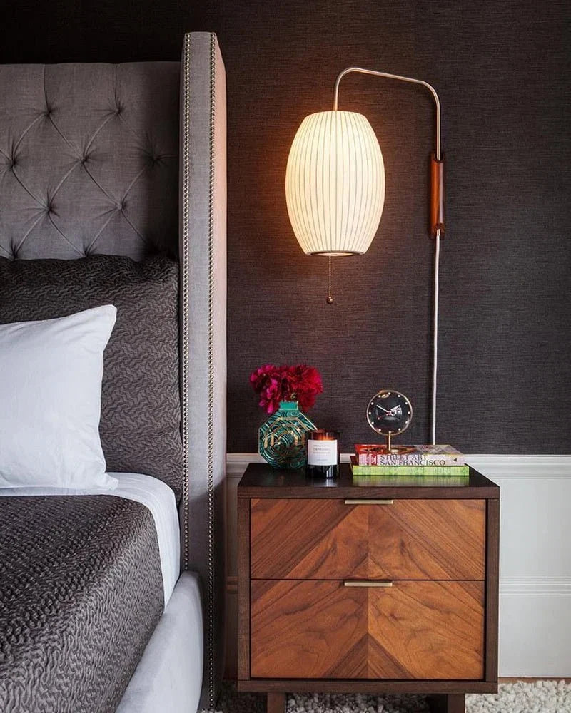 Woven Silk & Wood Arm Wall Sconce — Japandi Style | SOIE™