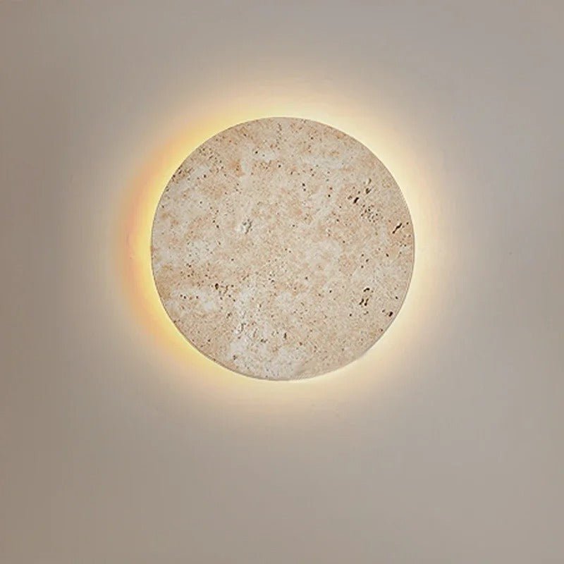 Natural Travertine Disc Wall Sconce — Wabi-Sabi Style | HALO™
