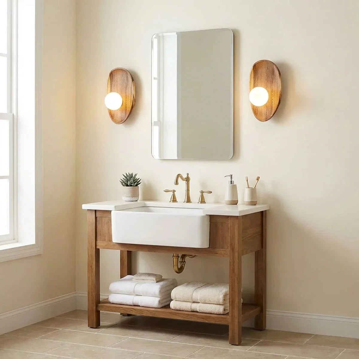 Natural Wood & Tinted Glass Wall Sconce — Vintage Bedside Style | ÉCORCE™