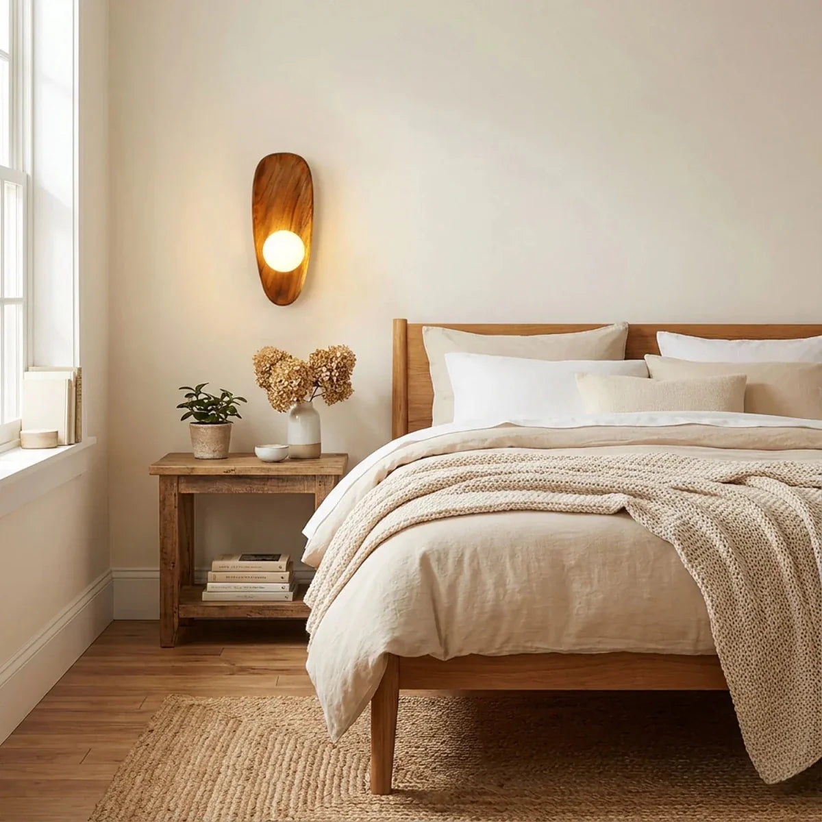 Natural Wood & Tinted Glass Wall Sconce — Vintage Bedside Style | ÉCORCE™