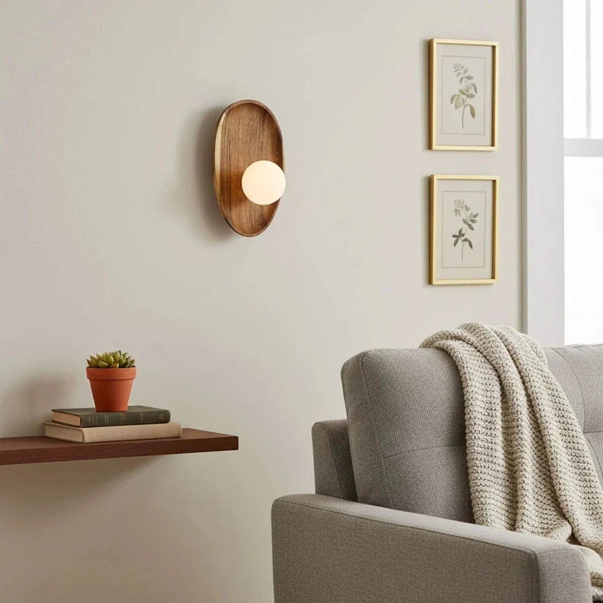 Natural Wood & Tinted Glass Wall Sconce — Vintage Bedside Style | ÉCORCE™