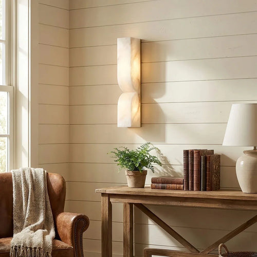 Natural Marble & Copper Column Wall Sconce — Art Deco Modern Style | OBÉLISQUE™