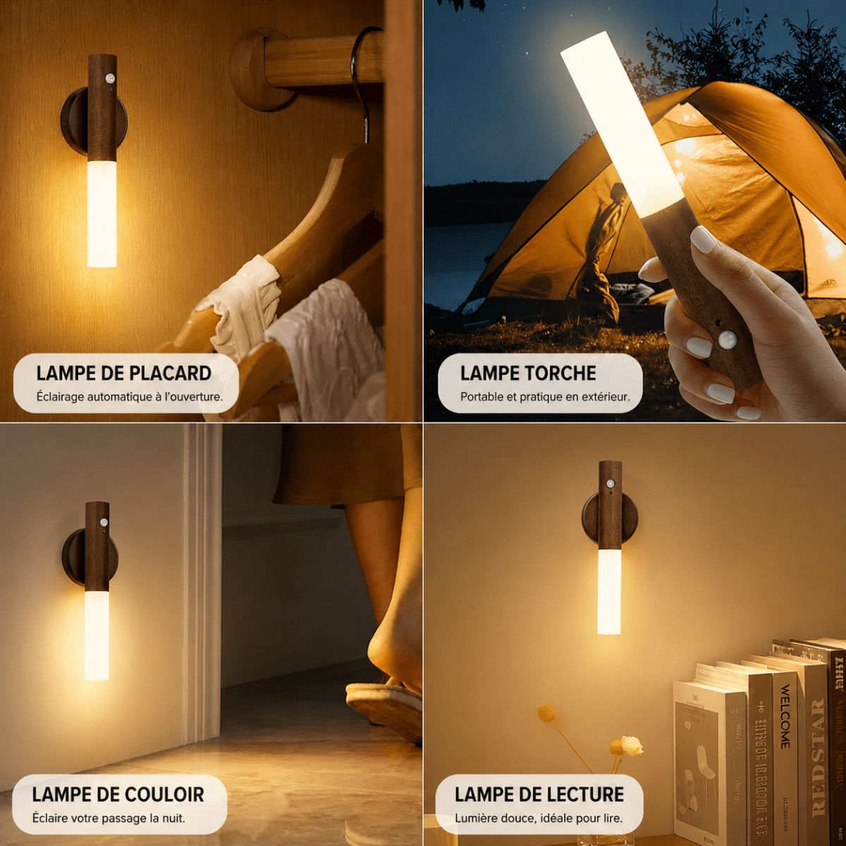Rechargeable Wood Wall Sconce with Motion Sensor — Magnetic Style | SENSO™