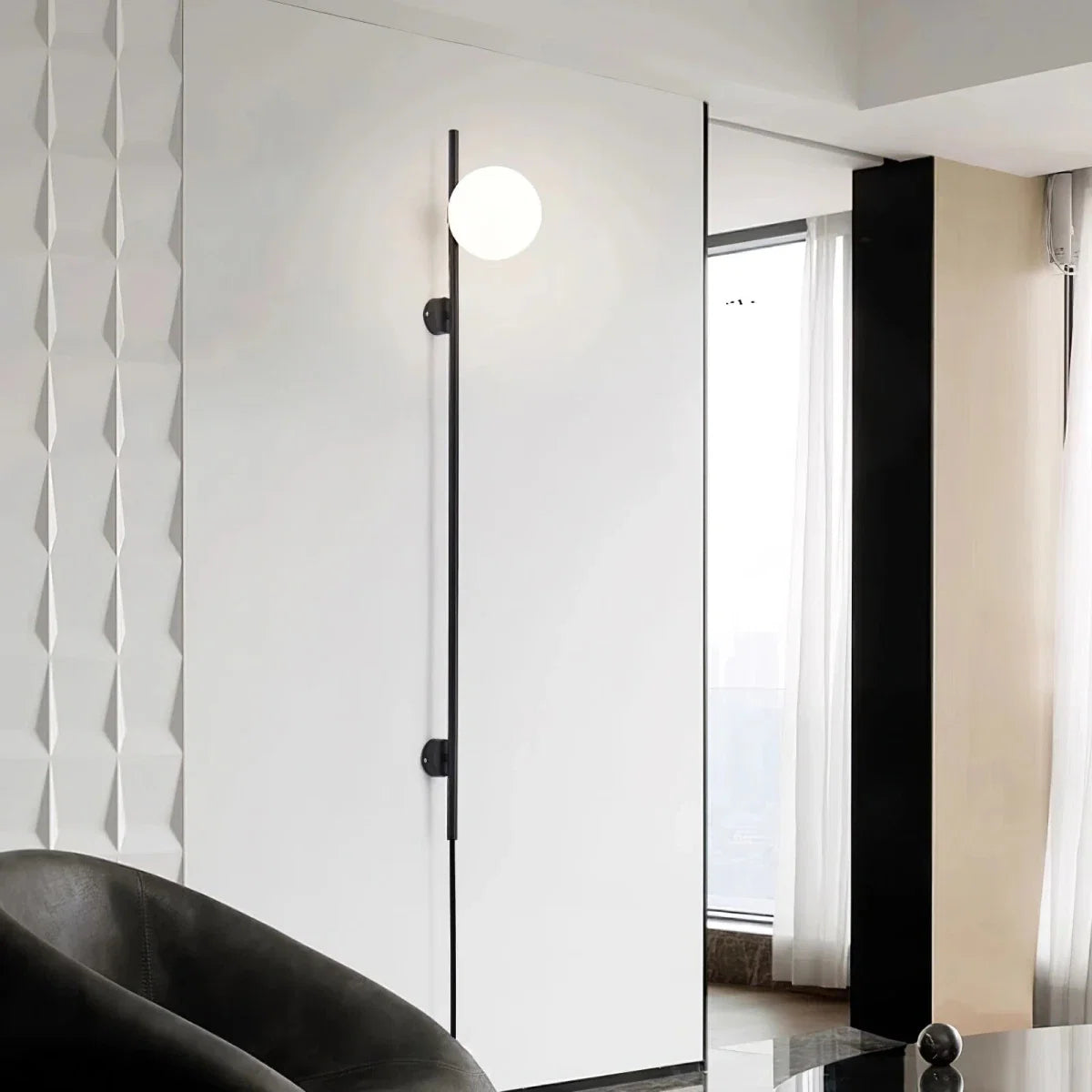 Long Rod & Glass Globe Wall Sconce — Art Deco Style | BÂTON™