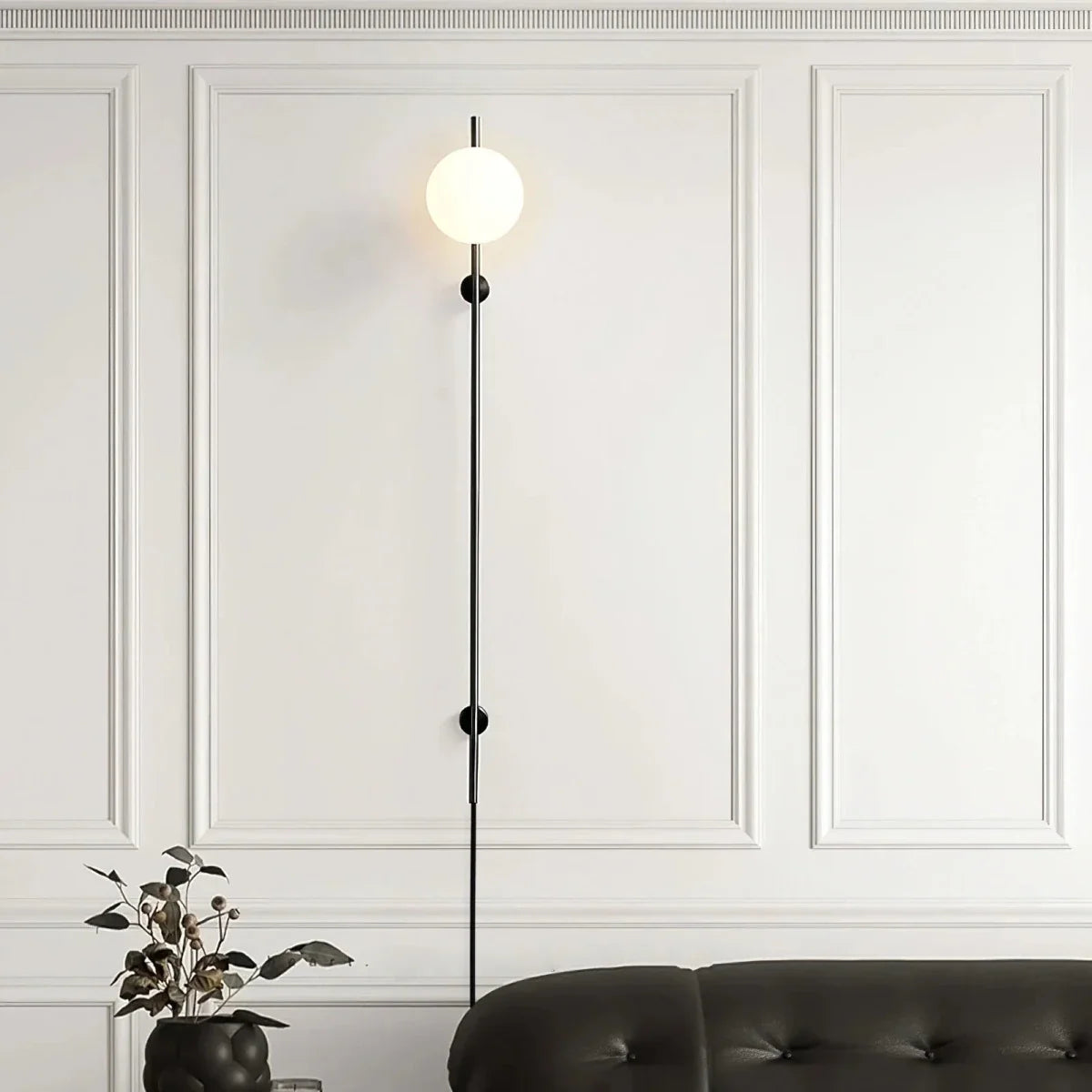 Long Rod & Glass Globe Wall Sconce — Art Deco Style | BÂTON™