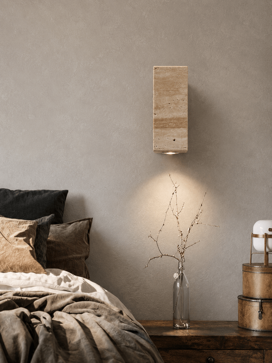 Yellow Marble Wabi-Sabi Wall Sconce — Japanese Travertine Style | SATORI™
