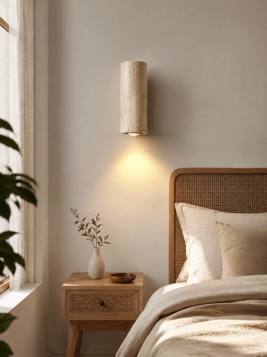 Yellow Marble Wabi-Sabi Wall Sconce — Japanese Travertine Style | SATORI™