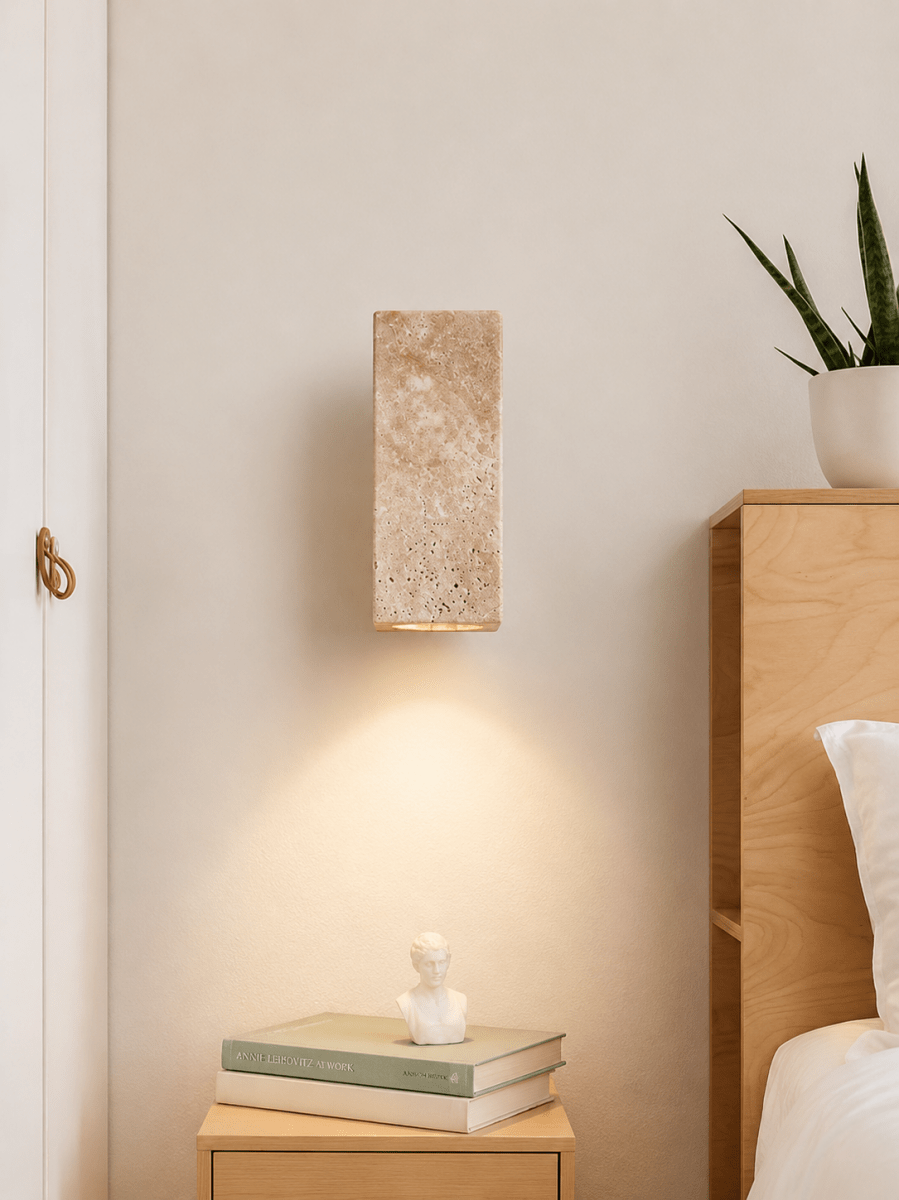 Yellow Marble Wabi-Sabi Wall Sconce — Japanese Travertine Style | SATORI™