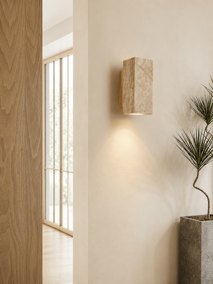 Yellow Marble Wabi-Sabi Wall Sconce — Japanese Travertine Style | SATORI™
