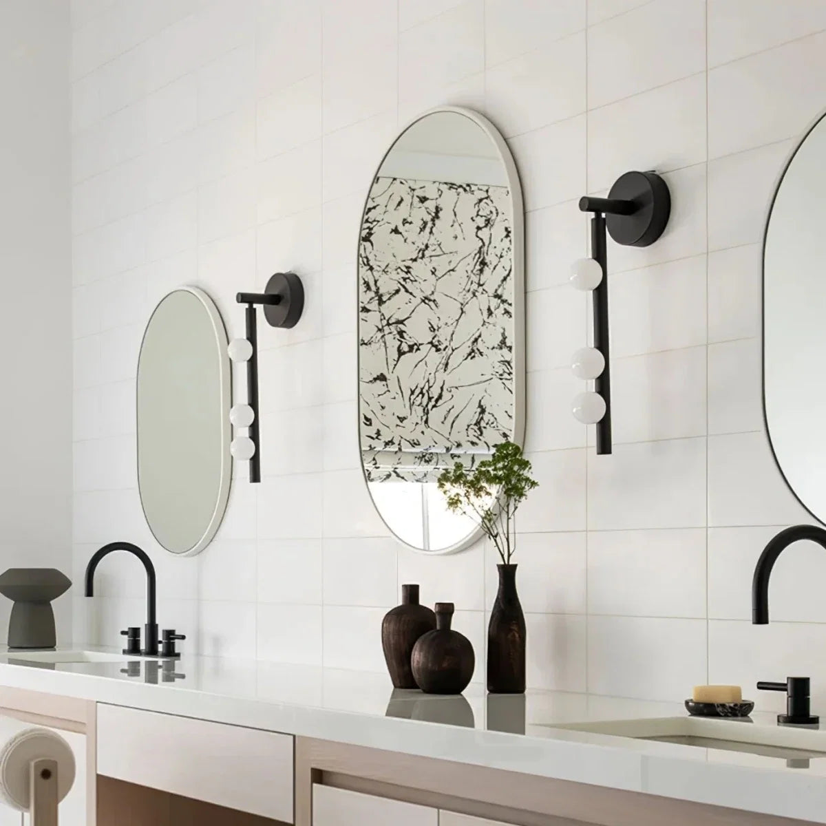 3-Globe Vertical Mirror Wall Sconce — Industrial Contemporary Style | COLLIER™