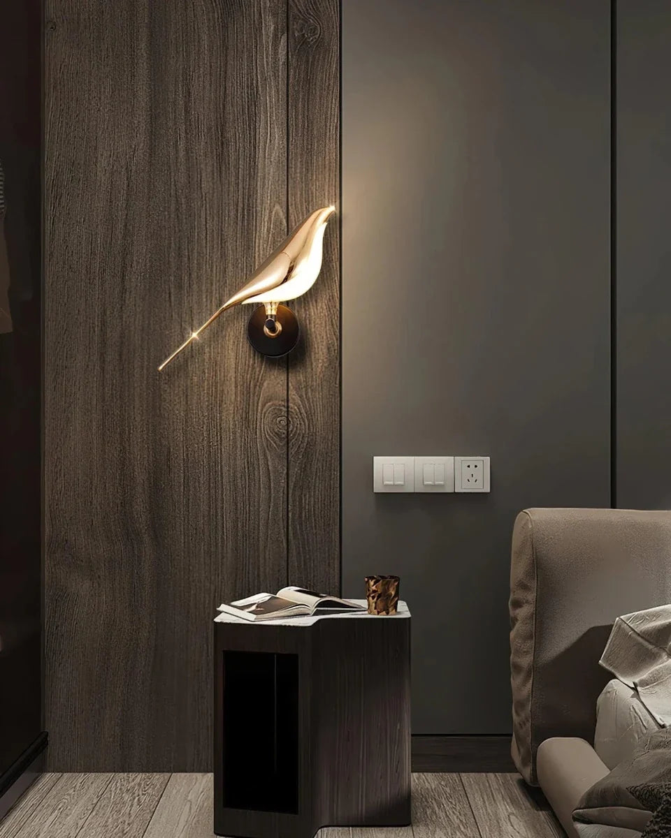 Golden Metal Bird Wall Sconce — Playful Nordic Style | MÉSANGE™