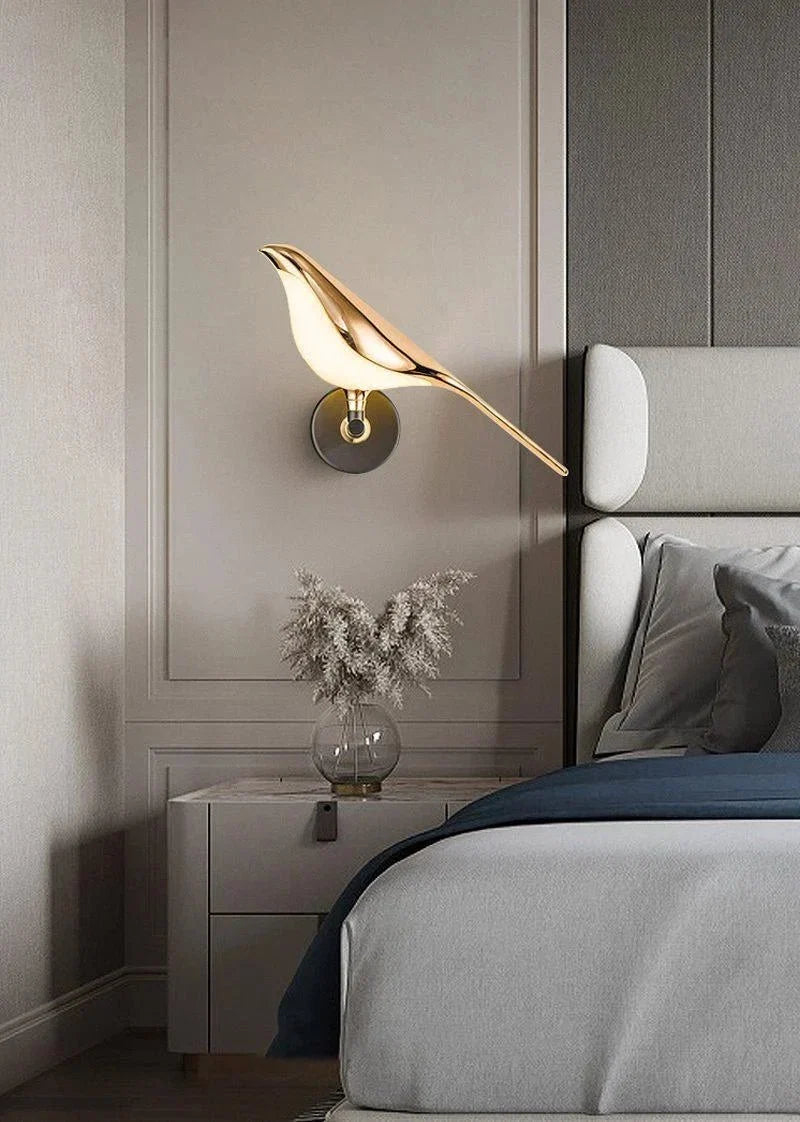 Golden Metal Bird Wall Sconce — Playful Nordic Style | MÉSANGE™