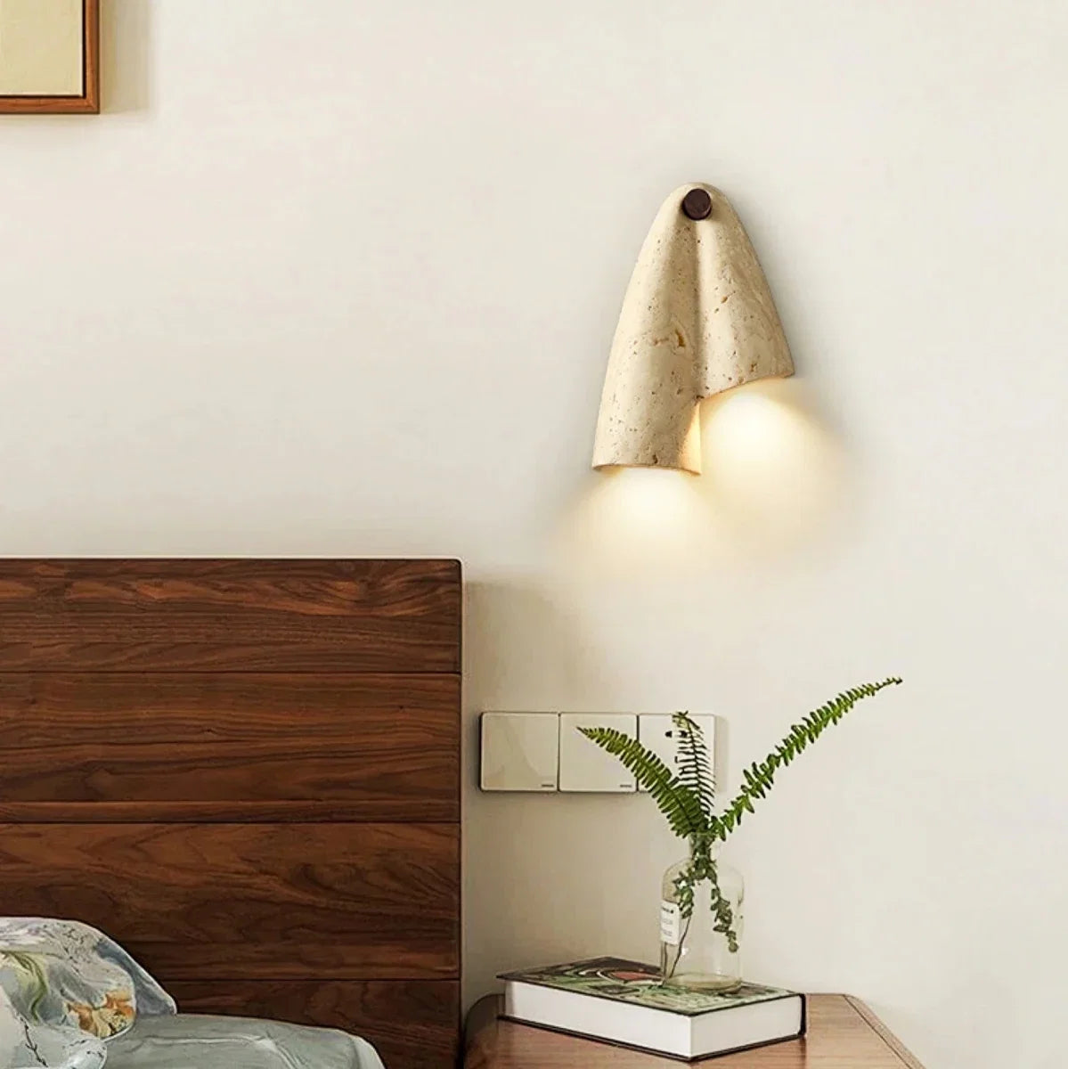 Asymmetric Stone & Wood Wall Sconce — Wabi-Sabi Retro Style | FALAISE™