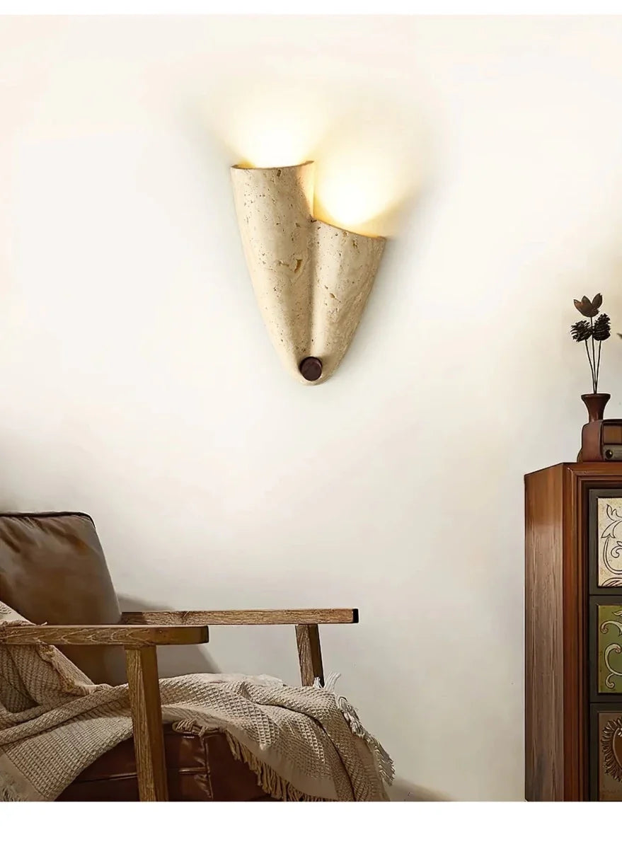 Asymmetric Stone & Wood Wall Sconce — Wabi-Sabi Retro Style | FALAISE™