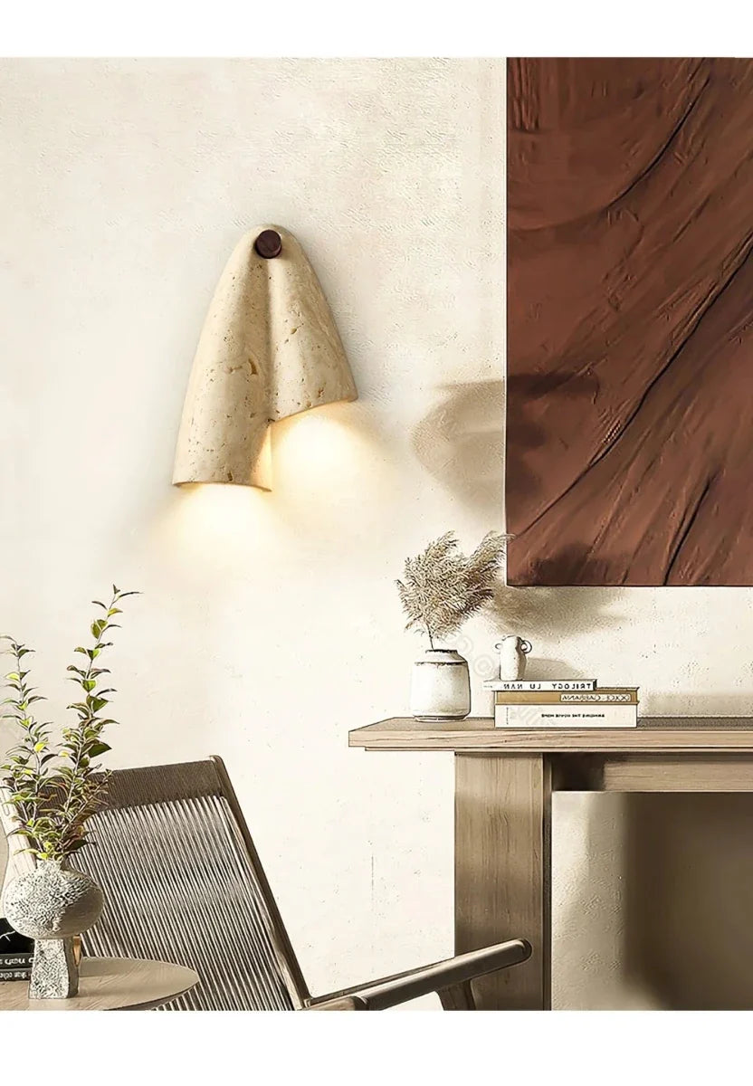 Asymmetric Stone & Wood Wall Sconce — Wabi-Sabi Retro Style | FALAISE™