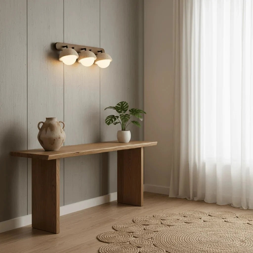Stone & Solid Wood Adjustable Wall Sconce — Japanese Wabi-Sabi Bedside Style | GROTTE™