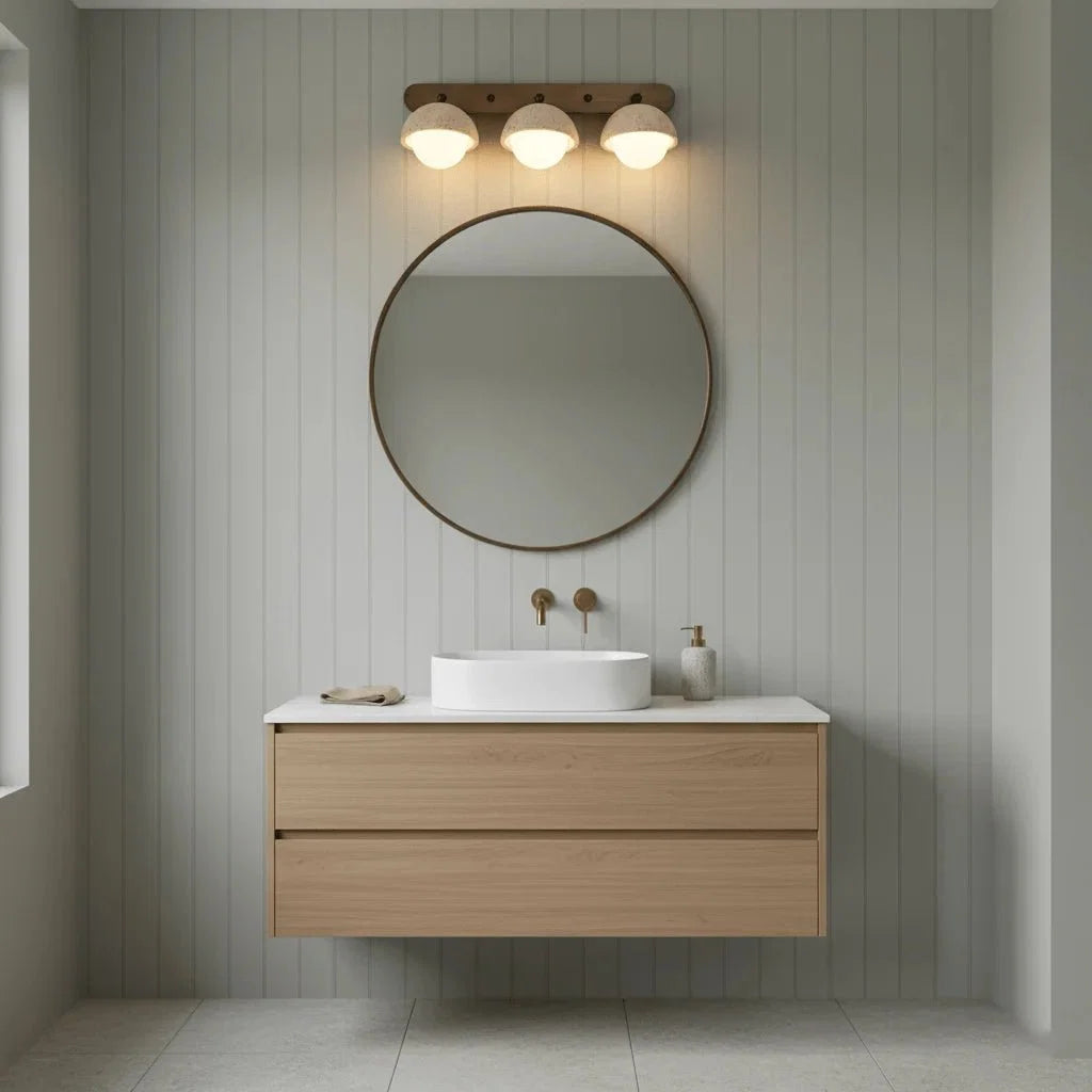 Stone & Solid Wood Adjustable Wall Sconce — Japanese Wabi-Sabi Bedside Style | GROTTE™