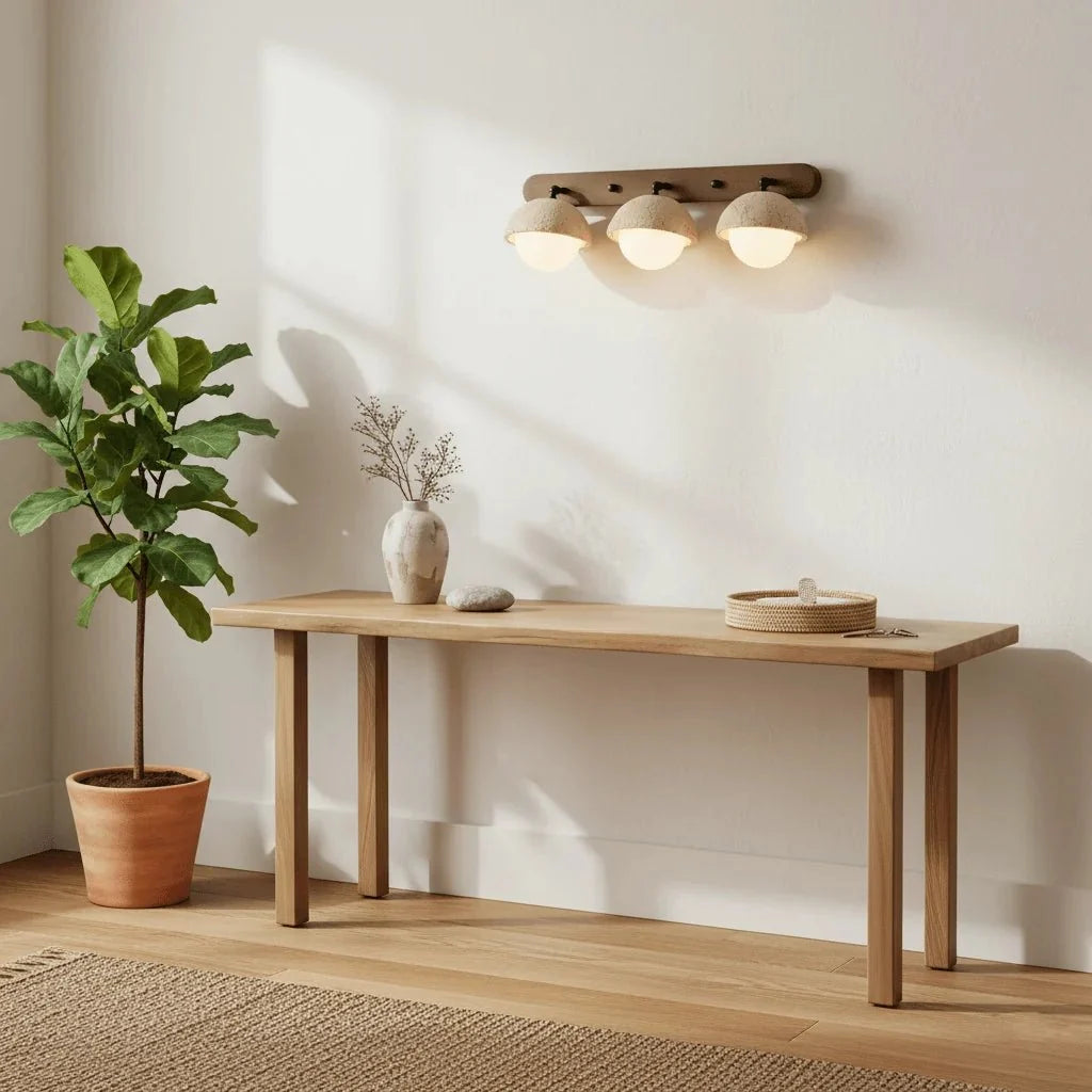 Stone & Solid Wood Adjustable Wall Sconce — Japanese Wabi-Sabi Bedside Style | GROTTE™