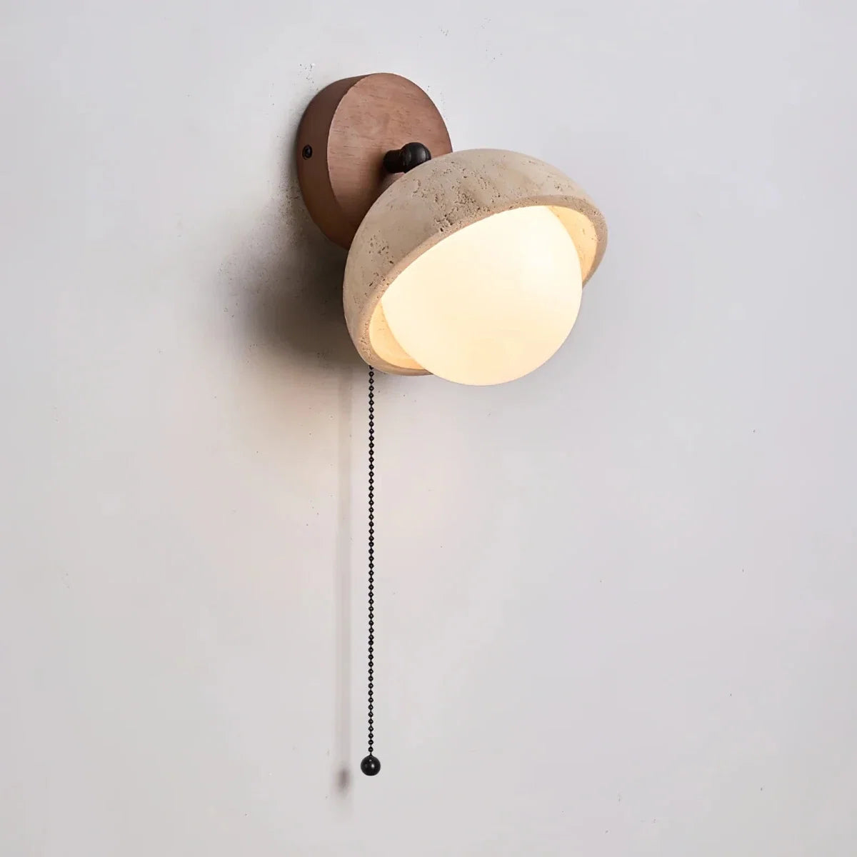 Stone & Solid Wood Adjustable Wall Sconce — Japanese Wabi-Sabi Bedside Style | GROTTE™