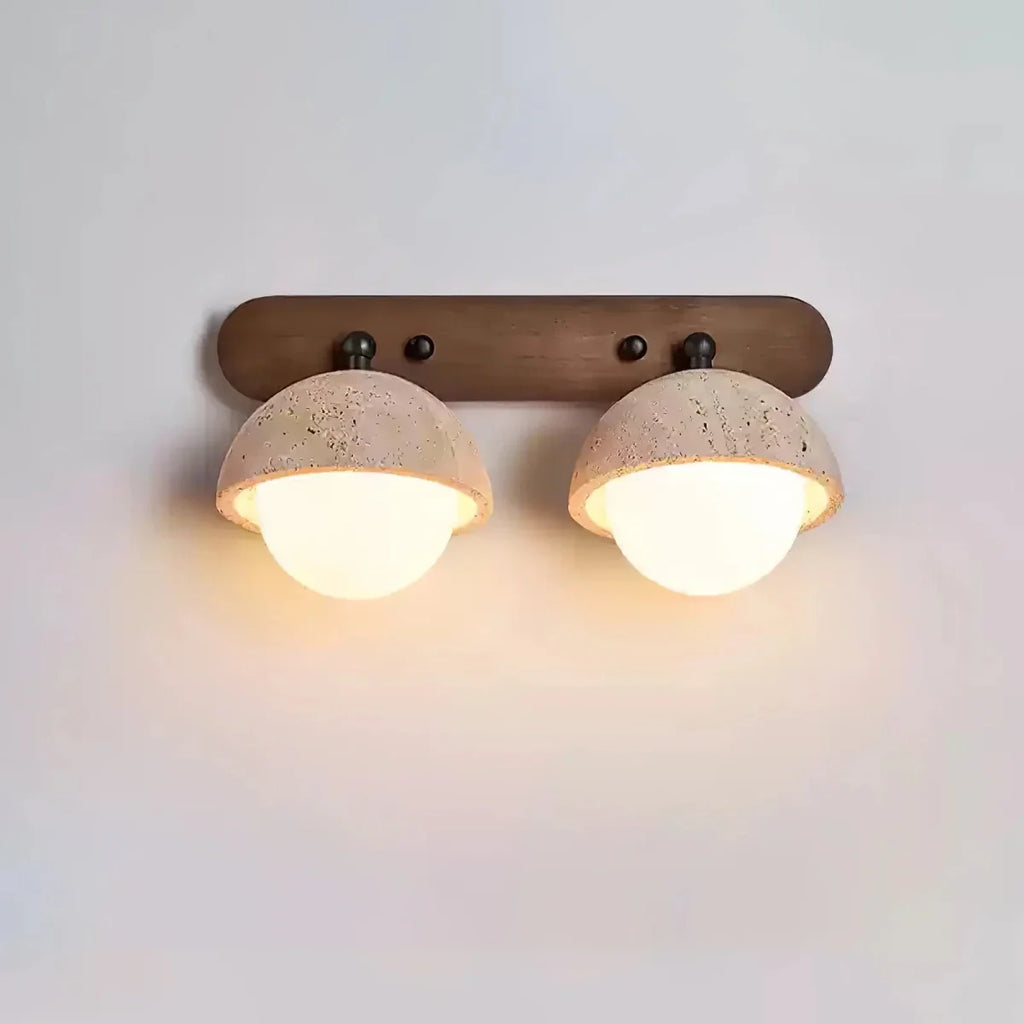Stone & Solid Wood Adjustable Wall Sconce — Japanese Wabi-Sabi Bedside Style | GROTTE™