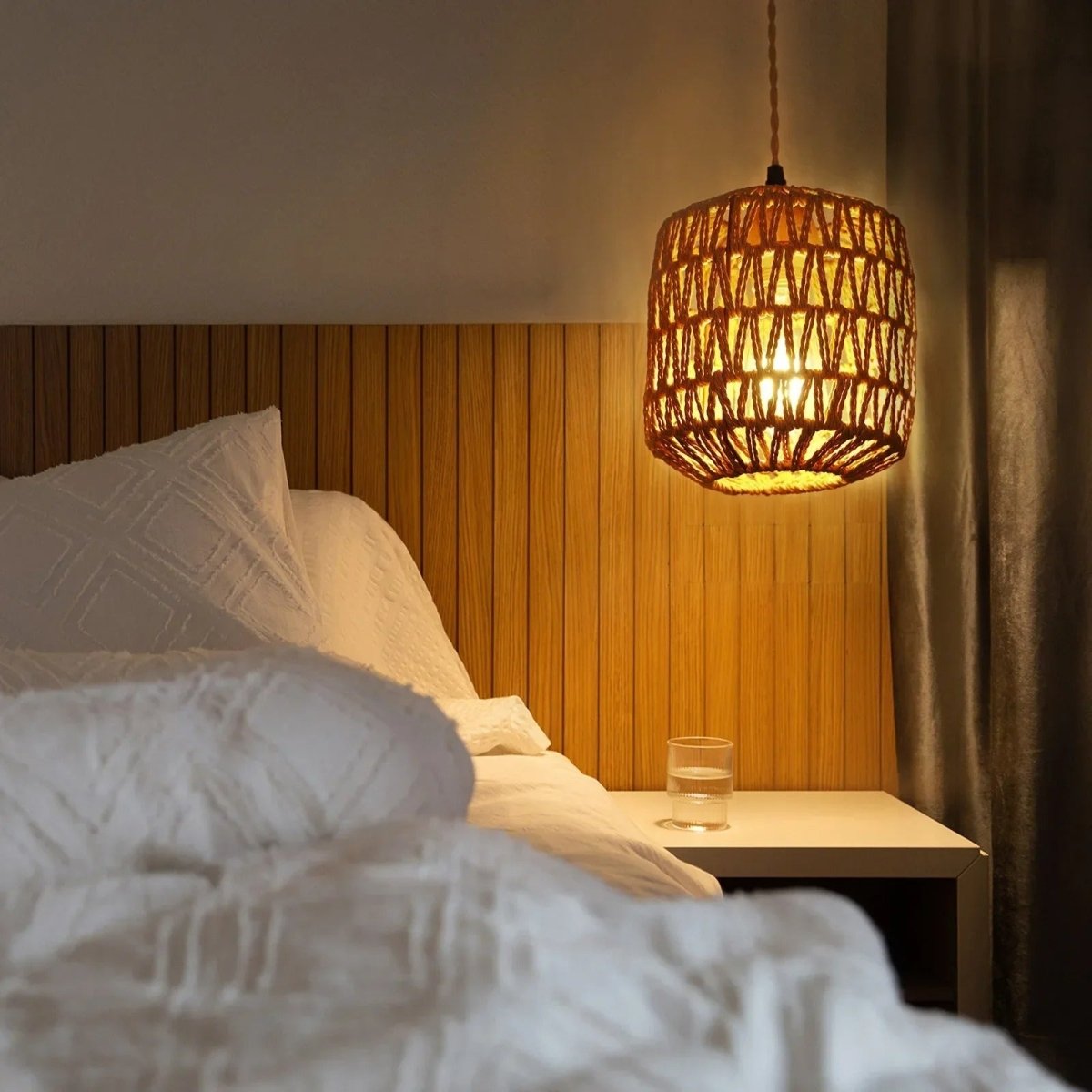 Woven Rattan Basket & Wood Arm Wall Sconce — Boho Style | KORA™
