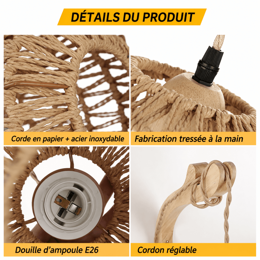 Woven Rattan Basket & Wood Arm Wall Sconce — Boho Style | KORA™