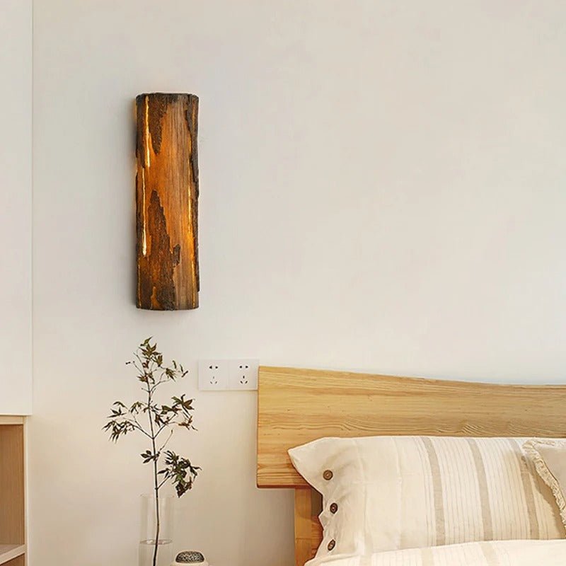 Tree Stump & Textured White Wall Sconce — Modern Rustic Bedside Style | TRONC™