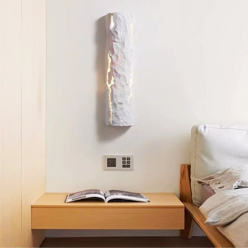 Tree Stump & Textured White Wall Sconce — Modern Rustic Bedside Style | TRONC™