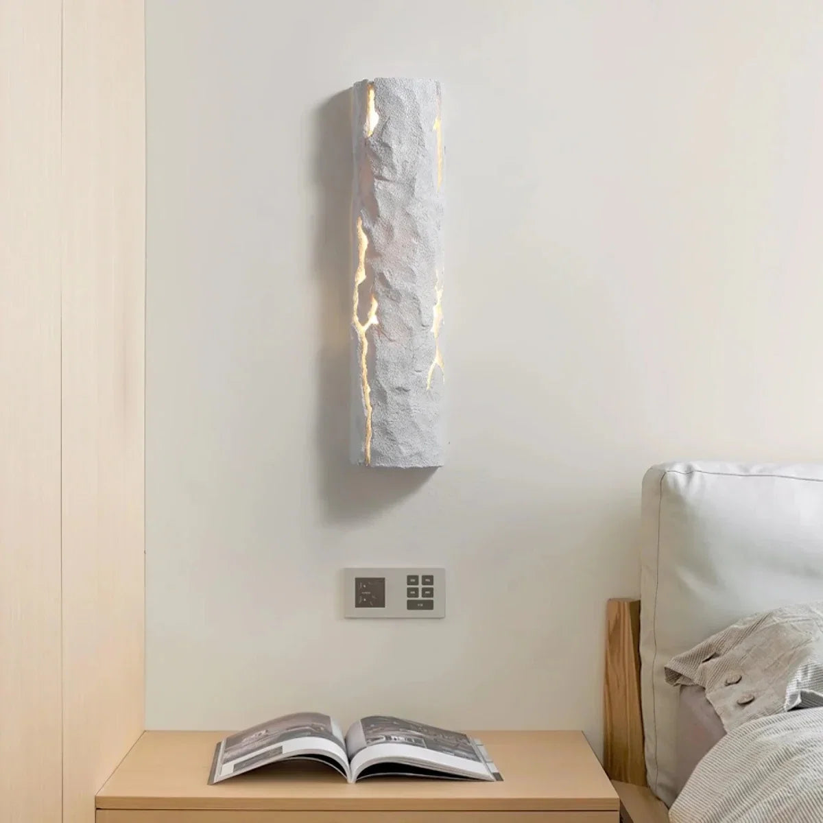 Tree Stump & Textured White Wall Sconce — Modern Rustic Bedside Style | TRONC™