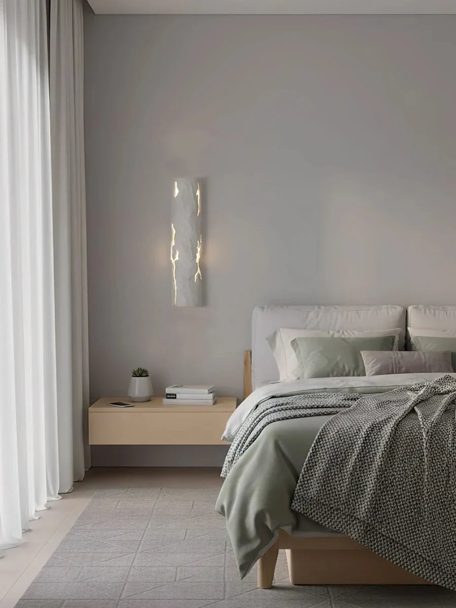 Tree Stump & Textured White Wall Sconce — Modern Rustic Bedside Style | TRONC™