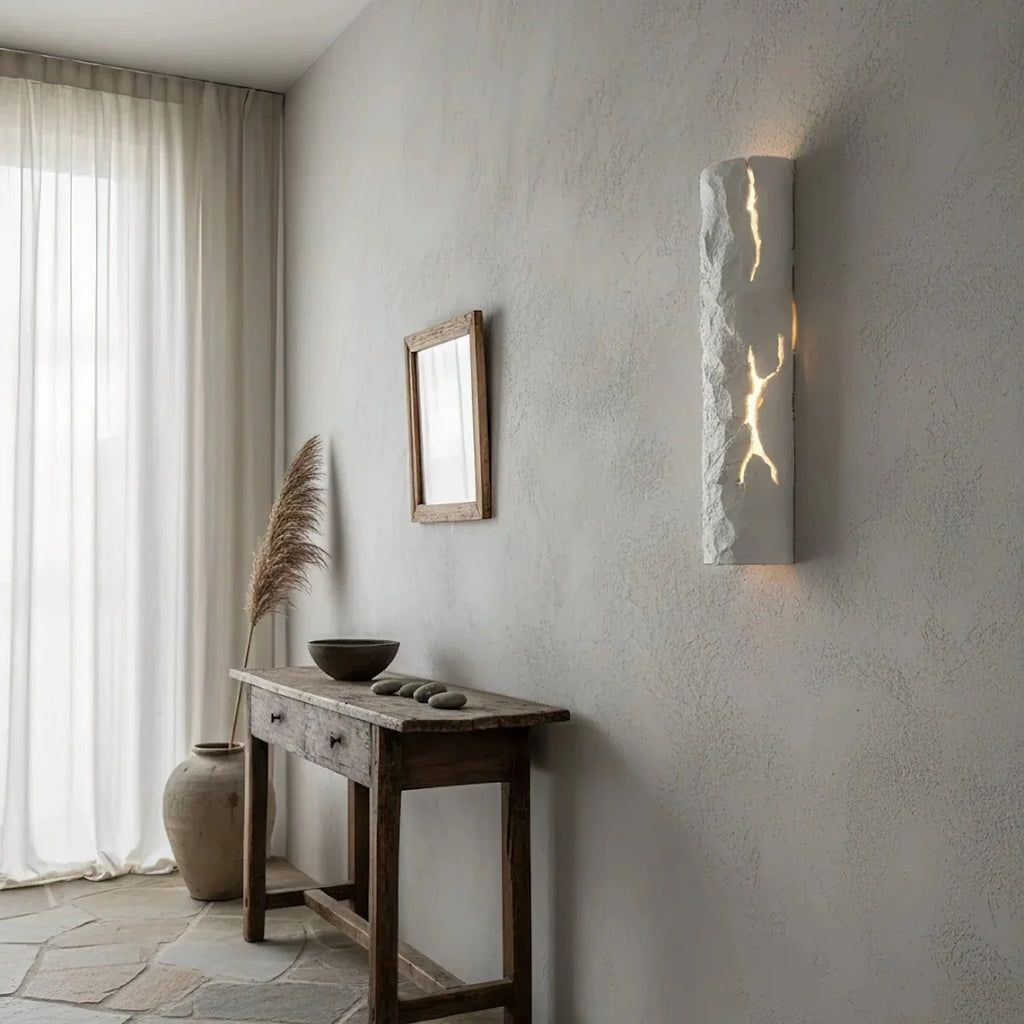 Tree Stump & Textured White Wall Sconce — Modern Rustic Bedside Style | TRONC™