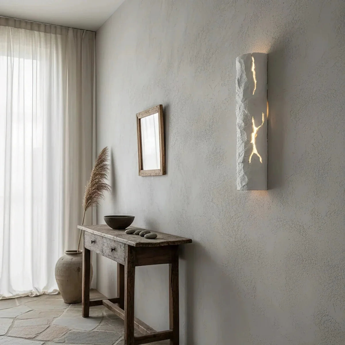 Tree Stump & Textured White Wall Sconce — Modern Rustic Bedside Style | TRONC™
