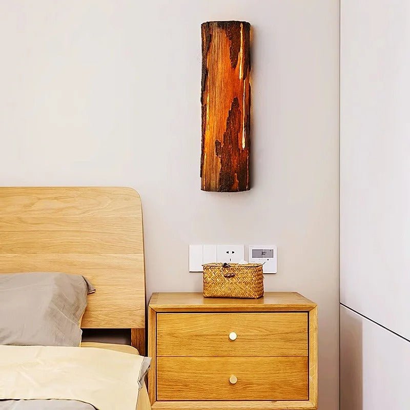 Tree Stump & Textured White Wall Sconce — Modern Rustic Bedside Style | TRONC™