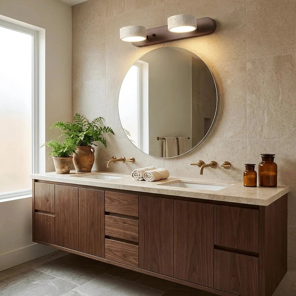 Travertine Pebble Duo Wall Sconce — Wabi-Sabi Style | CALANQUE™