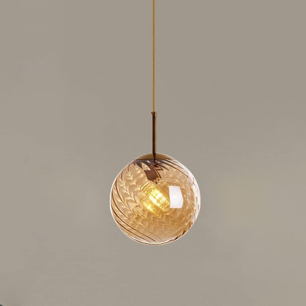 Astrid amber textured blown glass globe pendant light with brushed gold stem