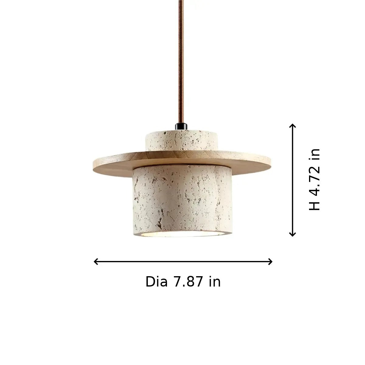Avra travertine pendant light dimensions: 7.87 inches in diameter and 4.72 inches high