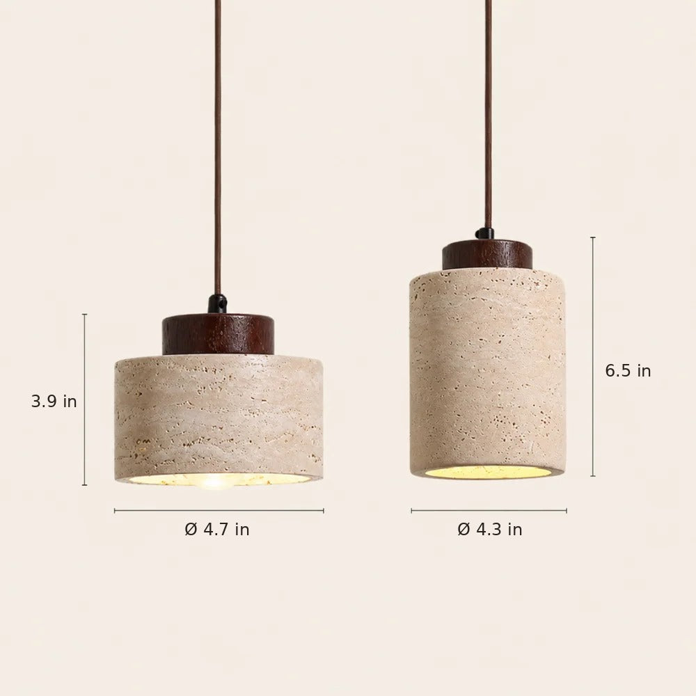 Cora dimensions in inches: drum 4.7 in wide by 3.9 in high, cylinder 4.3 in wide by 6.5 in high