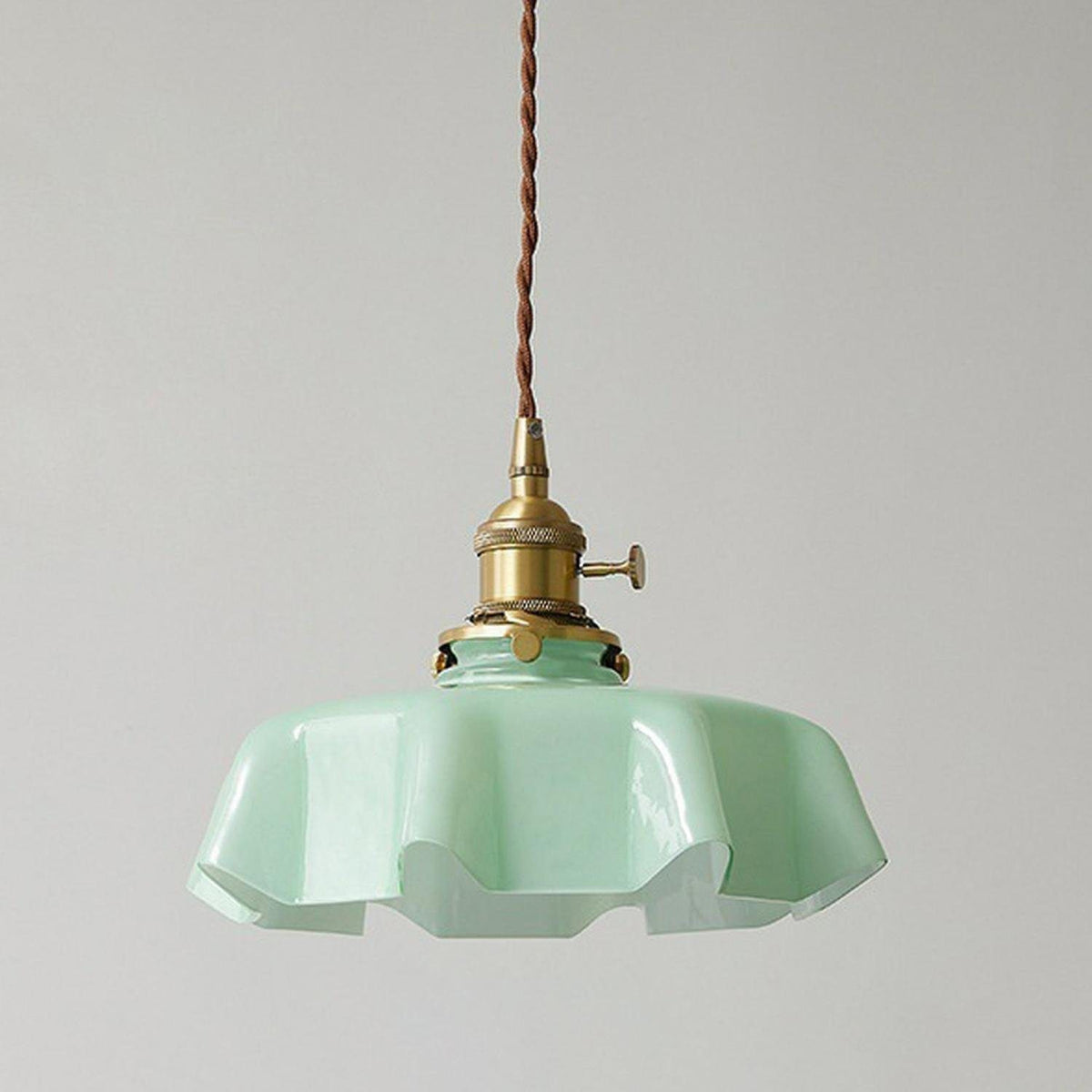 Fleur scalloped glass pendant light in green with brass socket