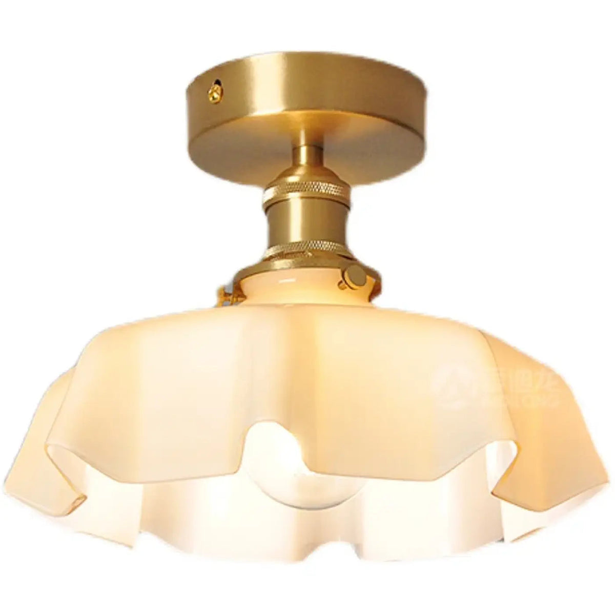 Fleur scalloped glass semi-flush ceiling light in cream with brass-finish mount