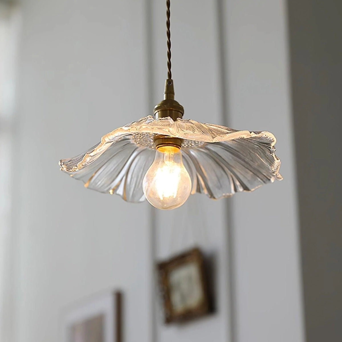 Flora clear flower glass pendant light with brass socket