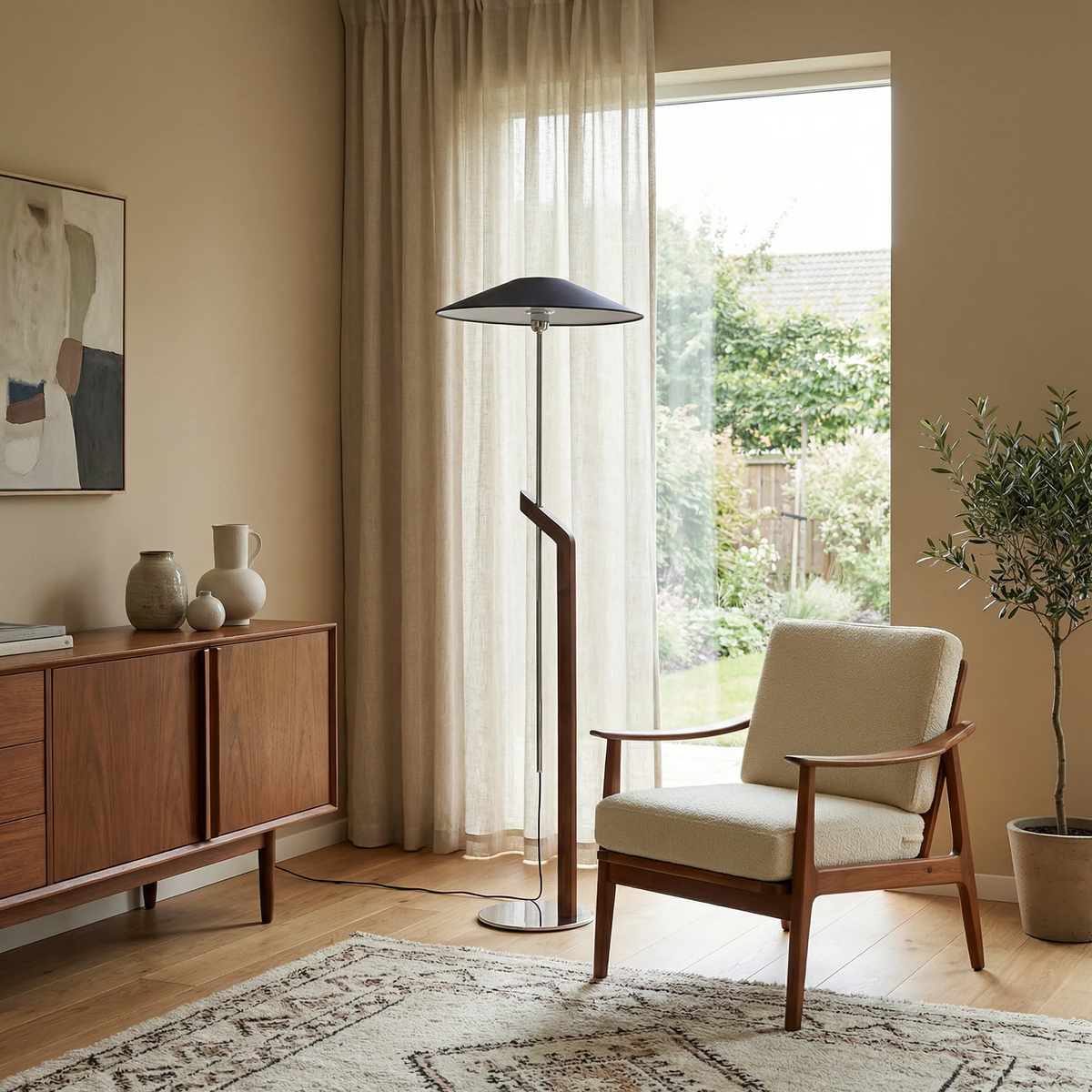 Adjustable Wood & Chrome LED Floor Lamp – 43.3 to 78.7 Inch | Zenith – alternate view 4