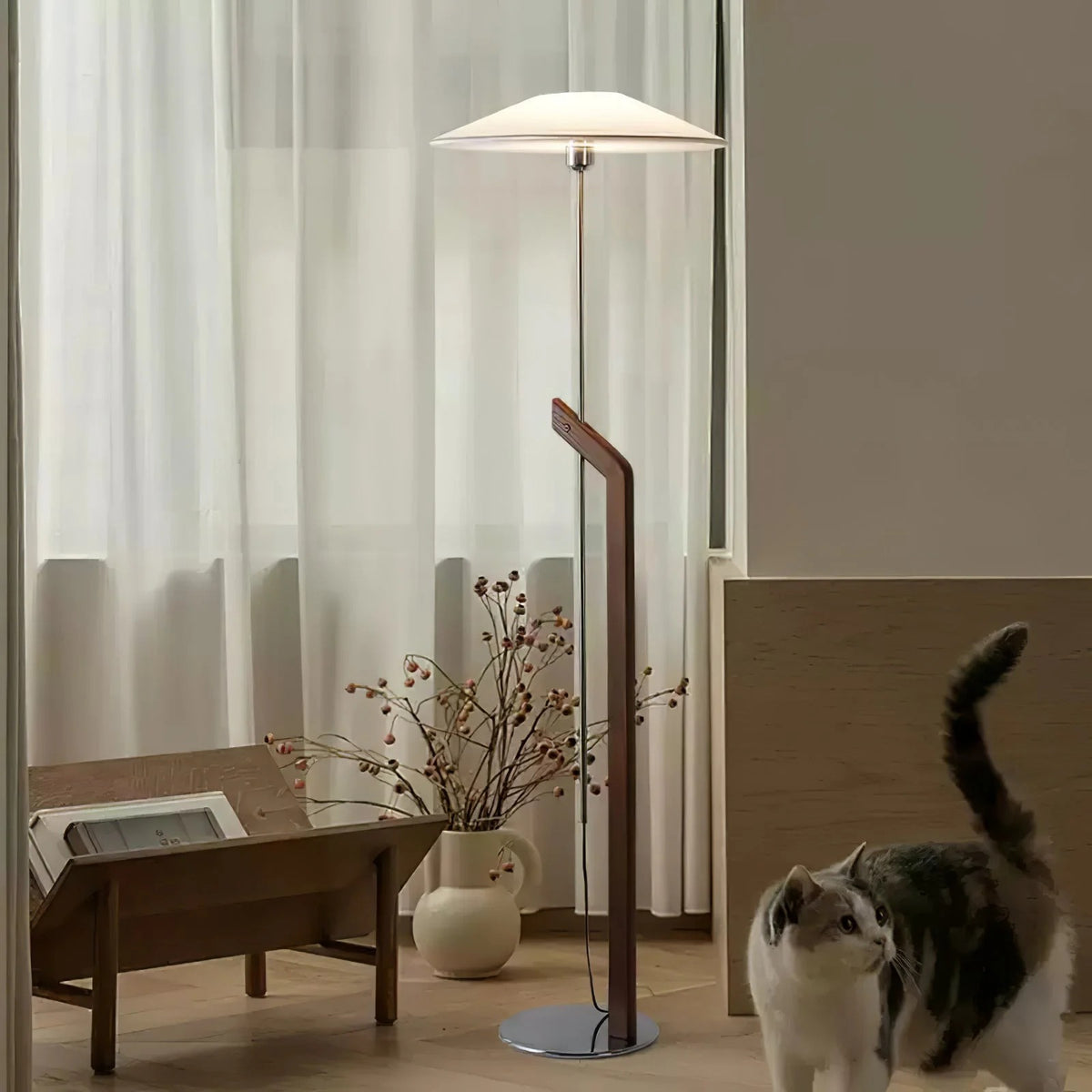 Adjustable Wood & Chrome LED Floor Lamp – 43.3 to 78.7 Inch | Zenith – alternate view 9