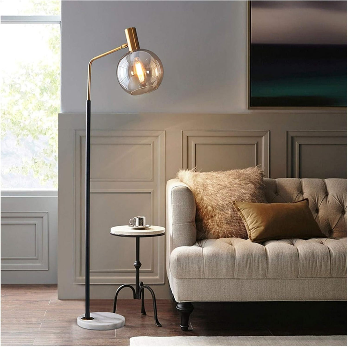 Marble & Blown Glass Adjustable Reading Floor Lamp | Opaline – alternate view 12